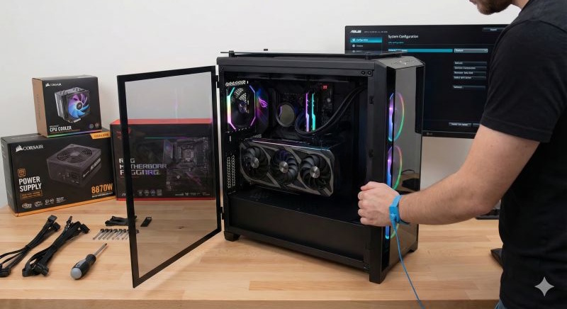 Custom built gaming PC with RGB lighting